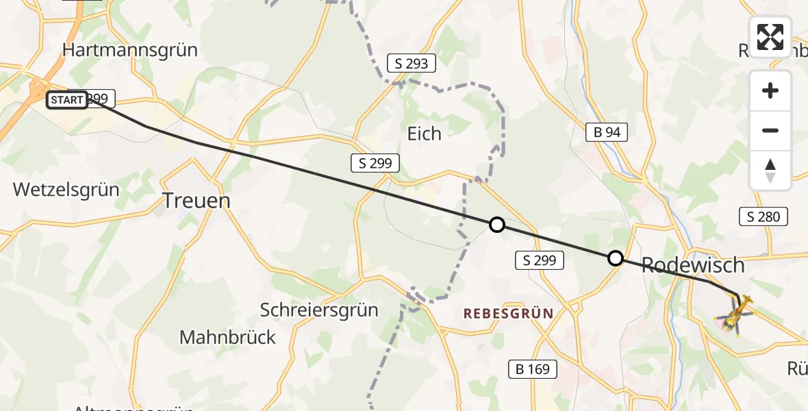 Flugroute Rettungshubschrauber Treuen - Rodewisch, 27 August 2026, 12:46