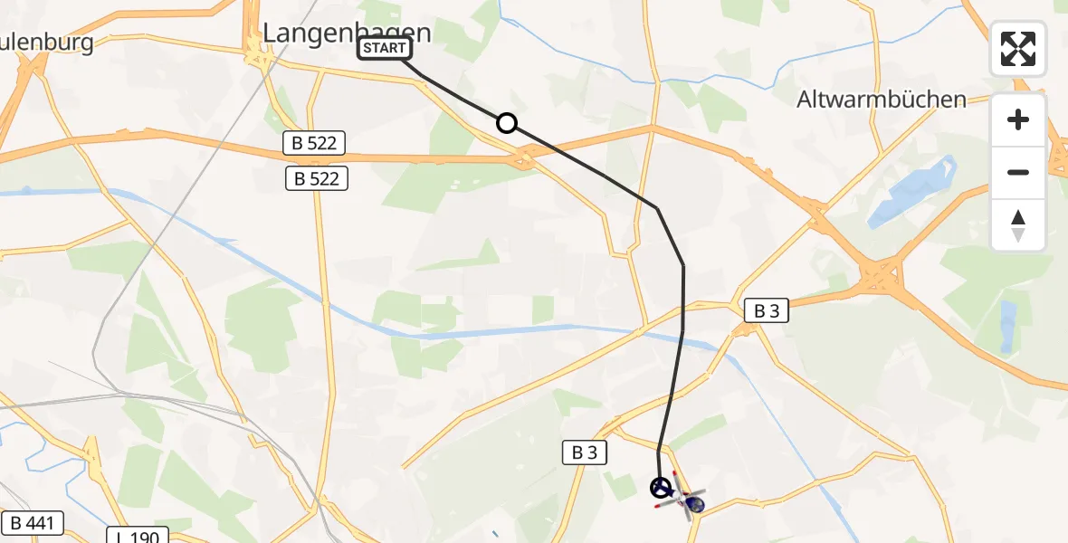 Flugroute Polizeihubschrauber Langenhagen - Hannover Luftrettung Hubschrauberlandeplatz (Christoph 4), 27 August 2026, 12:52