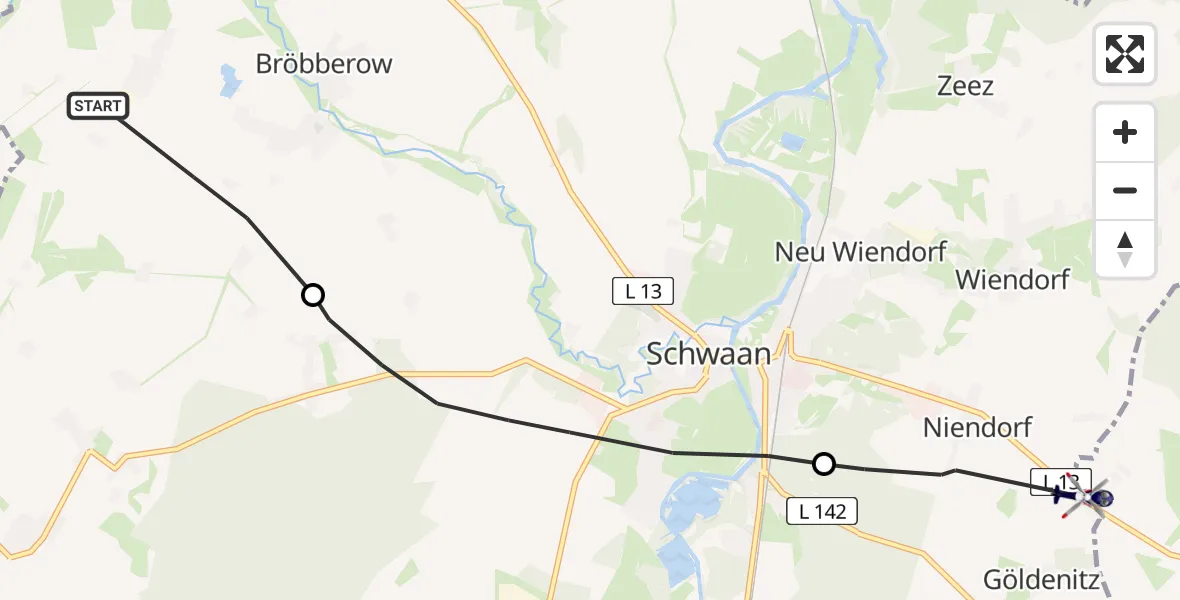 Flugroute Polizeihubschrauber Bröbberow - Hohen Sprenz, 27 August 2026, 12:53