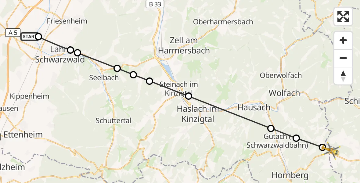 Flugroute Rettungshubschrauber Lahr Flughafen - Hornberg, 27 August 2026, 12:54