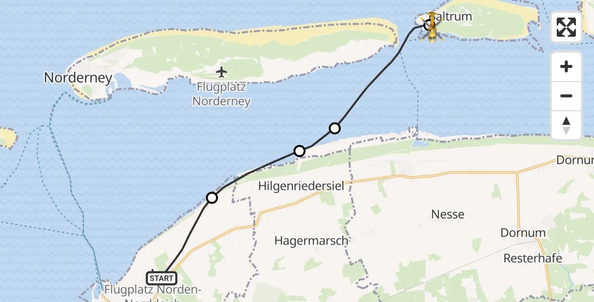 Flugroute Ambulanzhubschrauber Norden - Baltrum Flughafen, 27 August 2026, 12:58