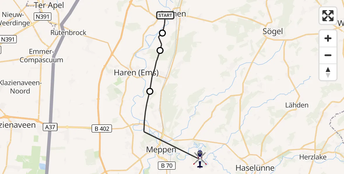 Flugroute Polizeihubschrauber Niederlangen - Meppen, 27 August 2026, 13:01