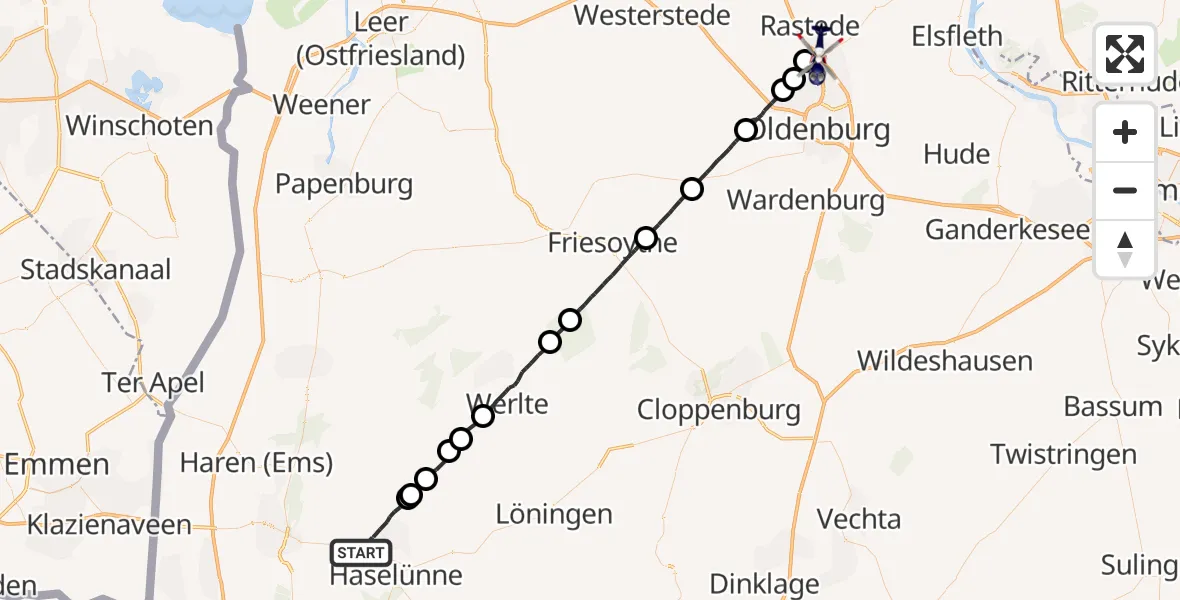 Flugroute Polizeihubschrauber Haselünne - Oldenburg Police Hubschrauberlandeplatz, 27 August 2026, 13:15
