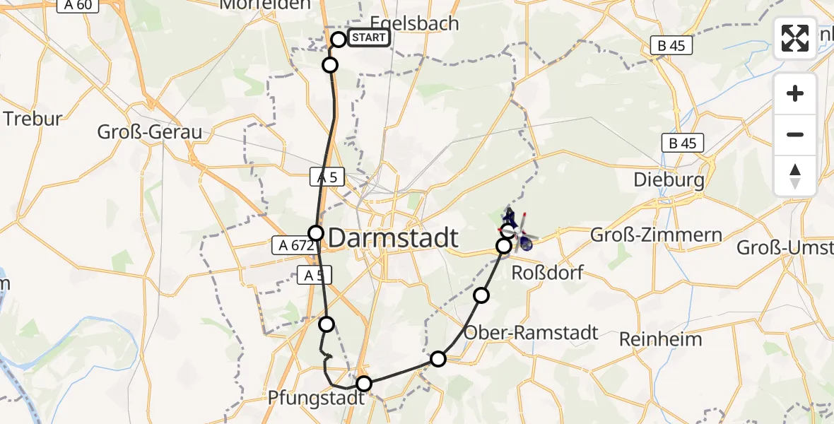 Flugroute Polizeihubschrauber Flughafen Frankfurt-Egelsbach - Roßdorf, 27 August 2026, 13:16