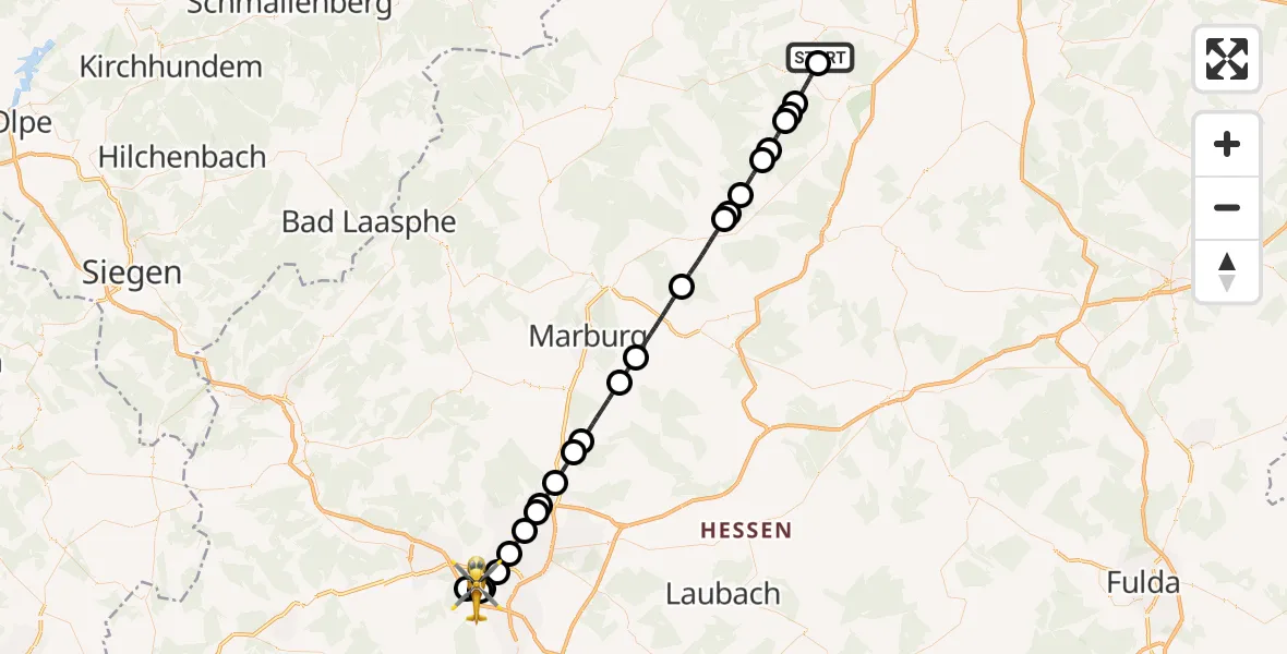Flugroute Rettungshubschrauber Auf der Schaufel Ultraleichtflugplatz - Gießen-Lützellinden Flugplatz, 27 August 2026, 13:17