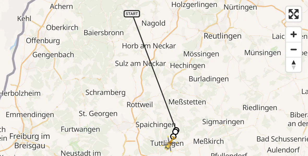 Flugroute Ambulanzhubschrauber Altensteig - Tuttlingen, 27 August 2026, 13:20