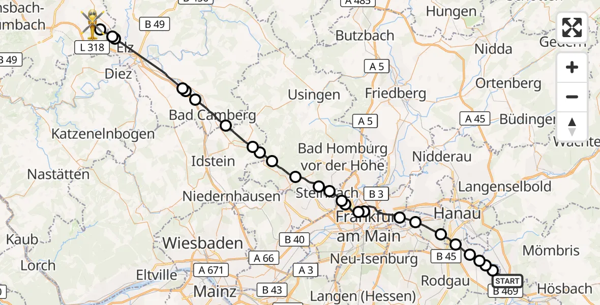 Flugroute Rettungshubschrauber Kleinostheim - Dreikirchen, 27 August 2026, 13:21