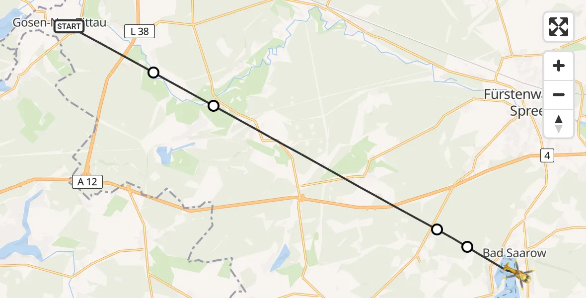 Flugroute Rettungshubschrauber Gosen-Neu Zittau - Bad Saarow Hospital Hubschrauberlandeplatz, 27 August 2026, 13:26