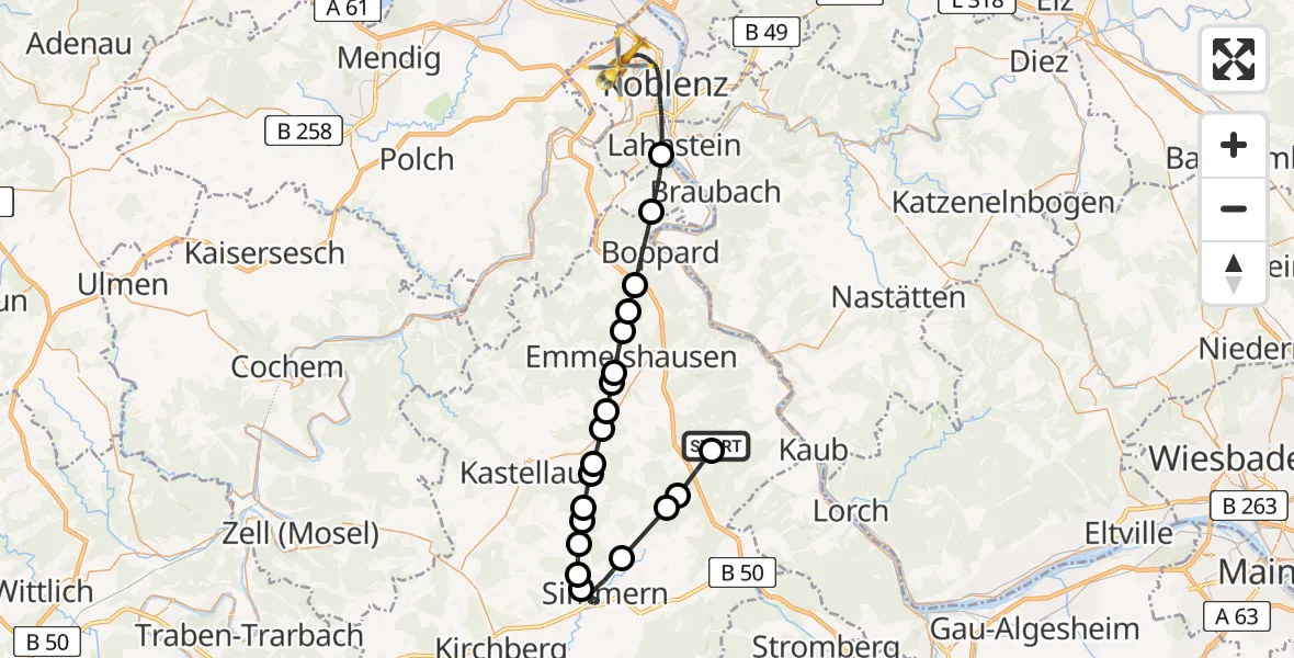 Flugroute Rettungshubschrauber Damscheid - Koblenz, 27 August 2026, 13:36