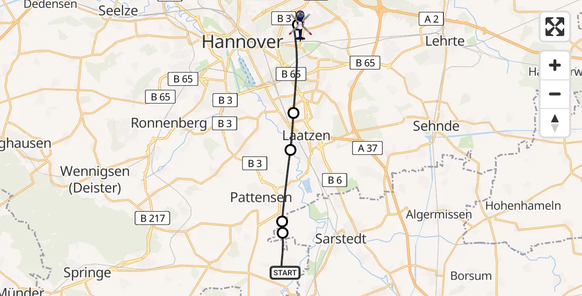Flugroute Polizeihubschrauber Pattensen - Hannover Luftrettung Hubschrauberlandeplatz (Christoph 4), 27 August 2026, 13:36