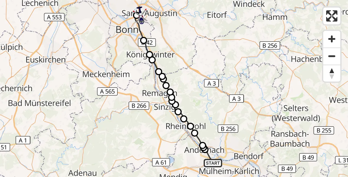 Flugroute Polizeihubschrauber Andernach - Sankt Augustin, 27 August 2026, 13:43