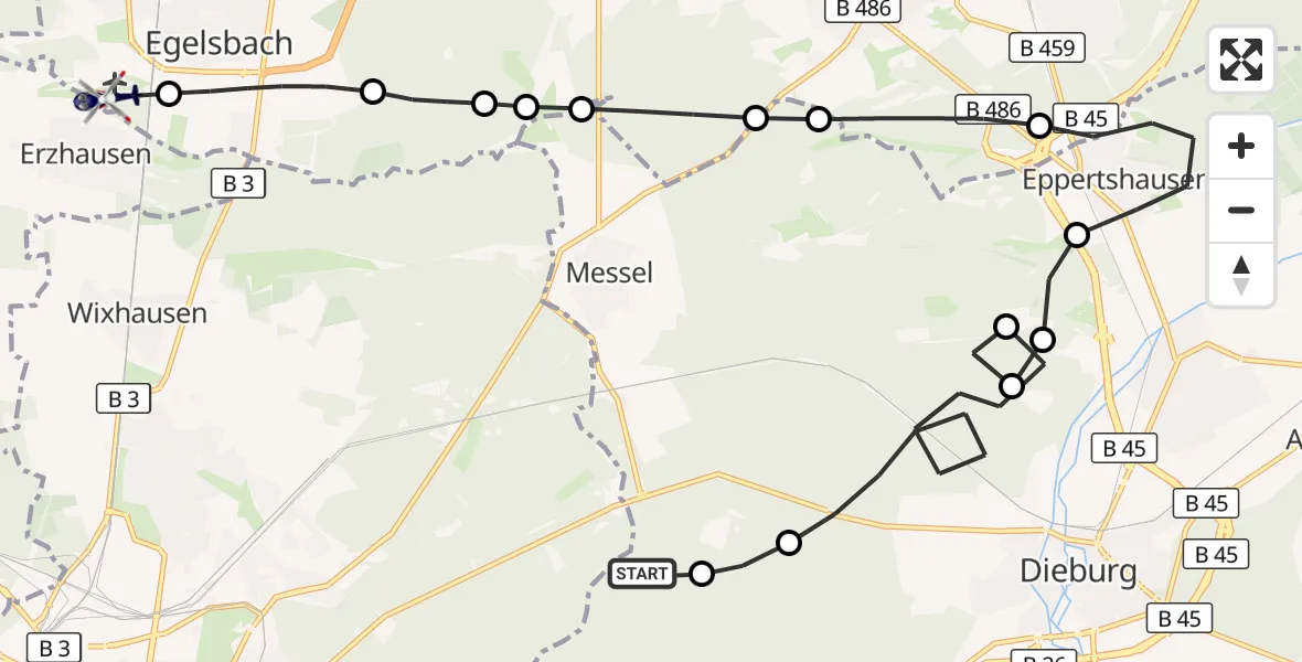 Flugroute Polizeihubschrauber Messel - Flughafen Frankfurt-Egelsbach, 27 August 2026, 13:46