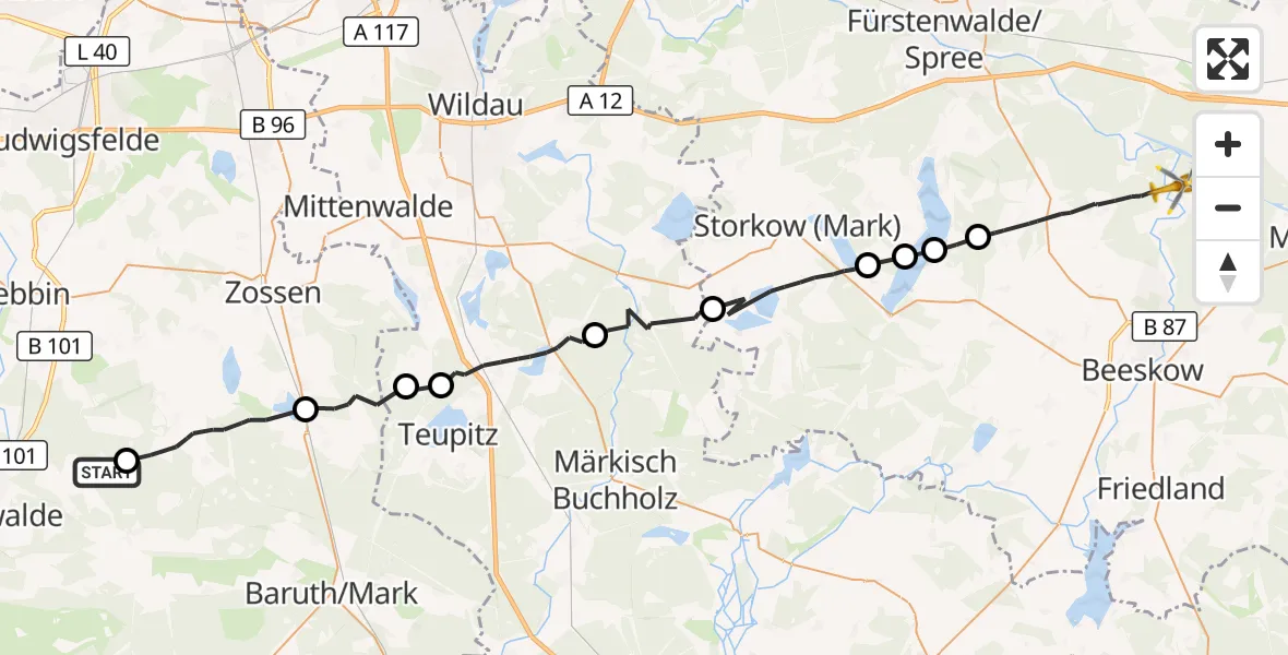 Flugroute Rettungshubschrauber Nuthe-Urstromtal - Rietz-Neuendorf, 27 August 2026, 13:47
