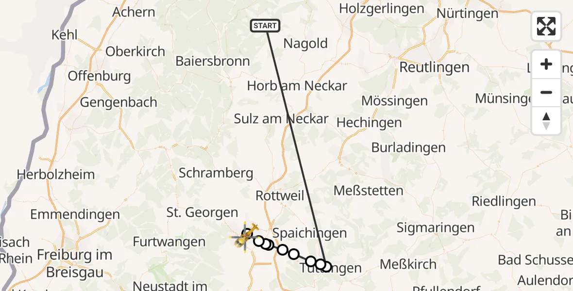Flugroute Ambulanzhubschrauber Altensteig - DRF Air Rescue Station Villingen-Schwenningen Hubschrauberlandeplatz (Christoph 11), 27 August 2026, 13:49