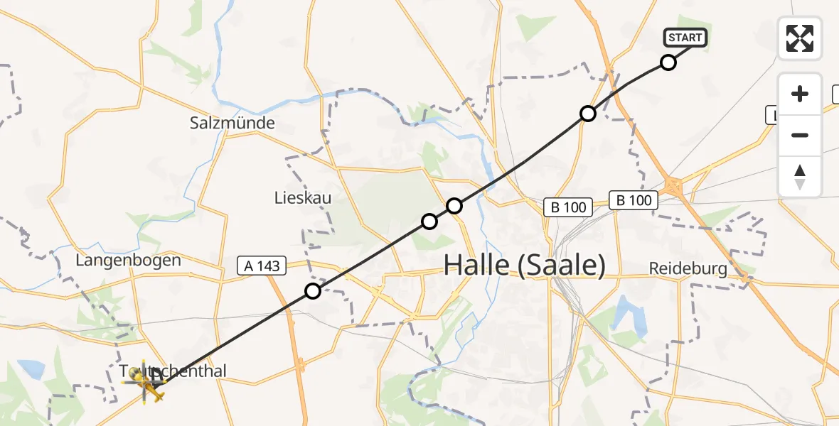 Flugroute Rettungshubschrauber Halle-Oppin Flugplatz - Teutschenthal, 27 August 2026, 13:56
