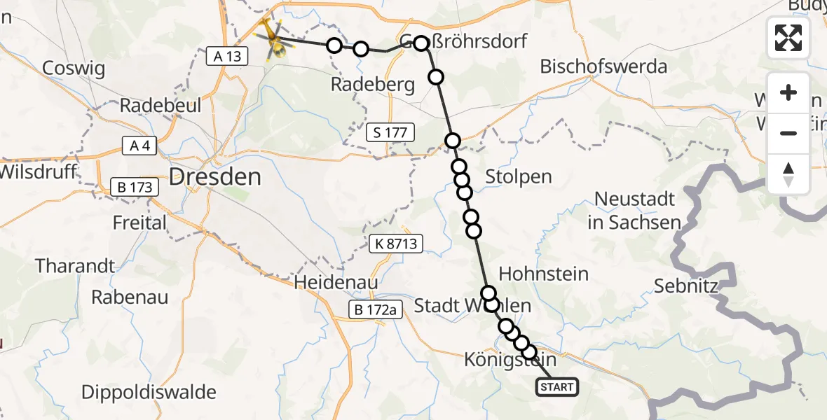 Flugroute Rettungshubschrauber Gohrisch - Dresden, 27 August 2026, 14:12