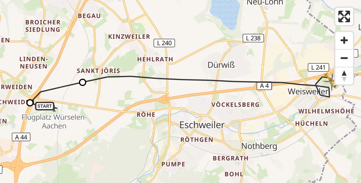 Flugroute Rettungshubschrauber Aachen-Merzbrück Flughafen - Eschweiler, 27 August 2026, 14:12