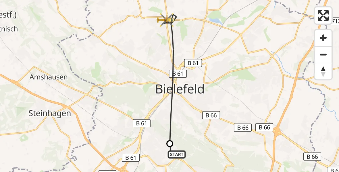 Flugroute Rettungshubschrauber Luftrettungszentrum Bielefeld - Bielefeld, 27 August 2026, 14:23