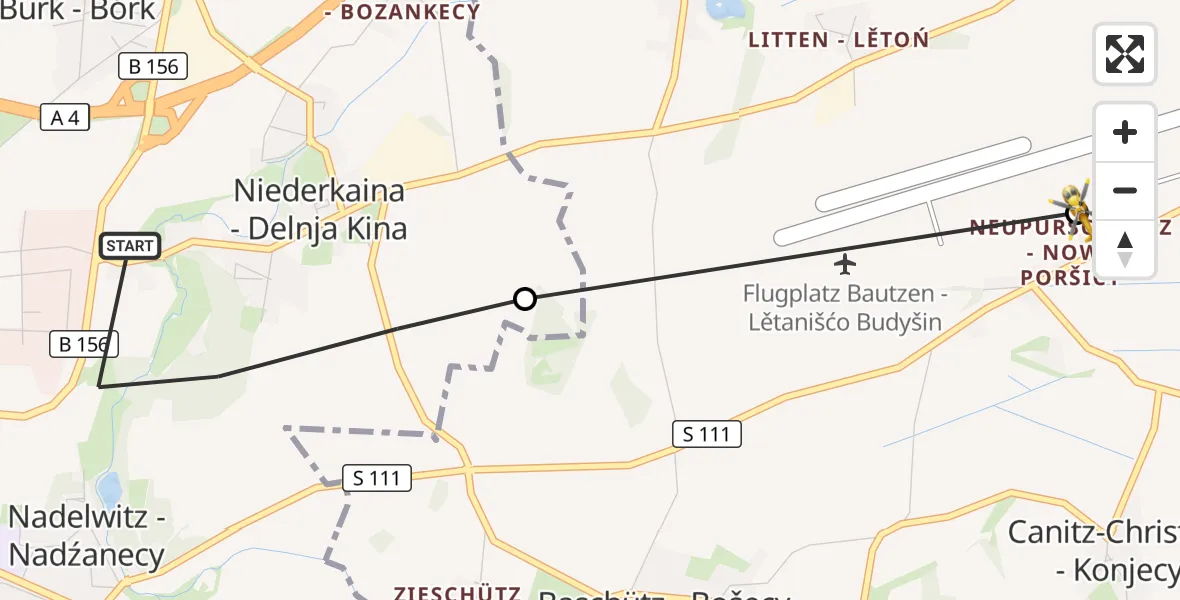 Flugroute Rettungshubschrauber Bautzen - Bautzen Flugplatz, 27 August 2026, 14:25