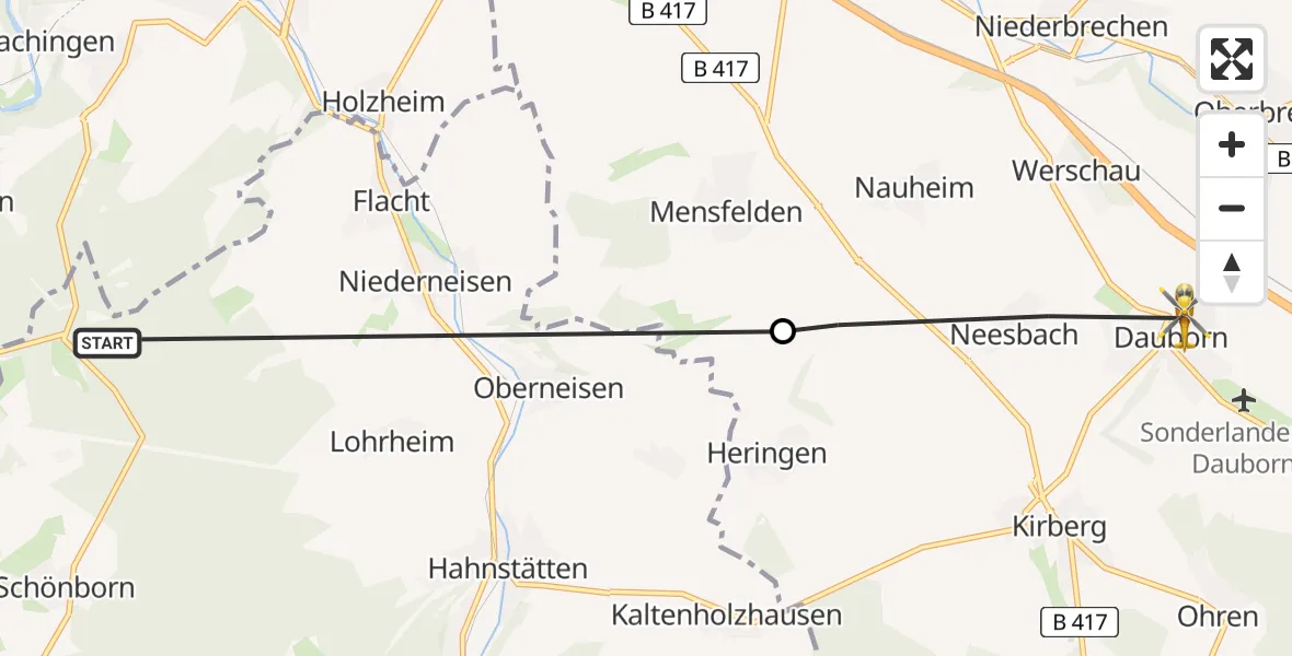 Flugroute Ambulanzhubschrauber Schönborn - Hünfelden, 27 August 2026, 14:30