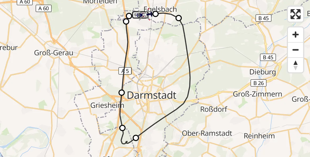 Flugroute Polizeihubschrauber Flughafen Frankfurt-Egelsbach - Flughafen Frankfurt-Egelsbach, 27 August 2026, 14:36