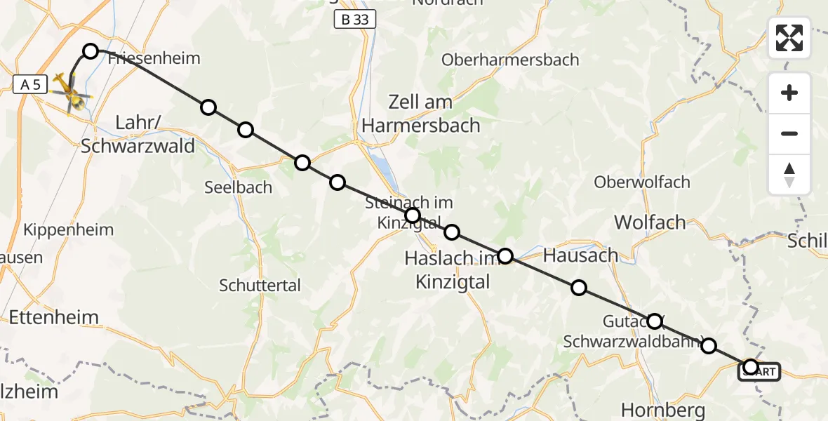 Flugroute Rettungshubschrauber Lauterbach - Lahr Flughafen, 27 August 2026, 14:40