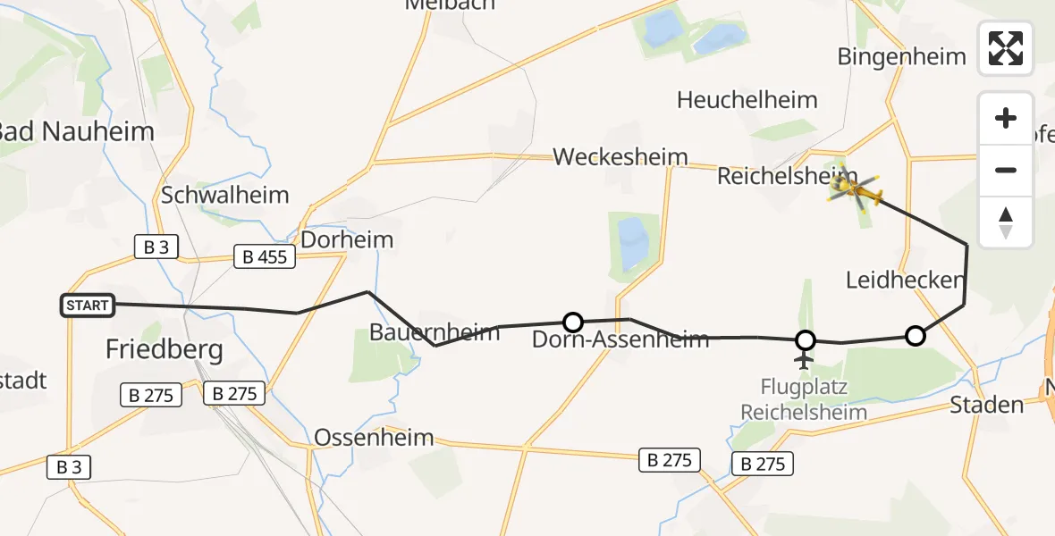 Flugroute Ambulanzhubschrauber Friedberg (Hessen) - Reichelsheim (Wetterau), 27 August 2026, 14:44