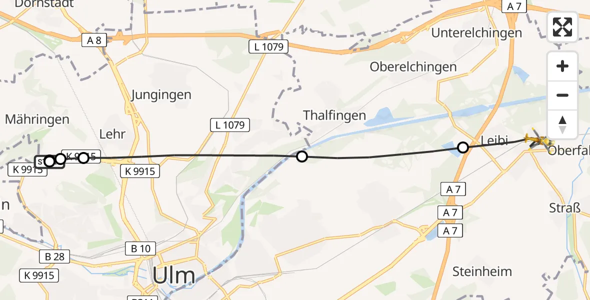 Flugroute Rettungshubschrauber Ulm Military Hospital Emergency - Nersingen, 27 August 2026, 14:49