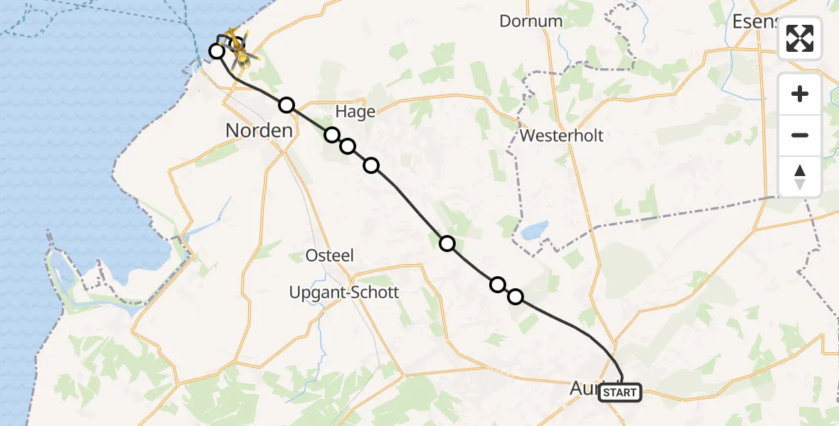 Flugroute Ambulanzhubschrauber Aurich - Norden-Norddeich Flughafen, 27 August 2026, 14:50