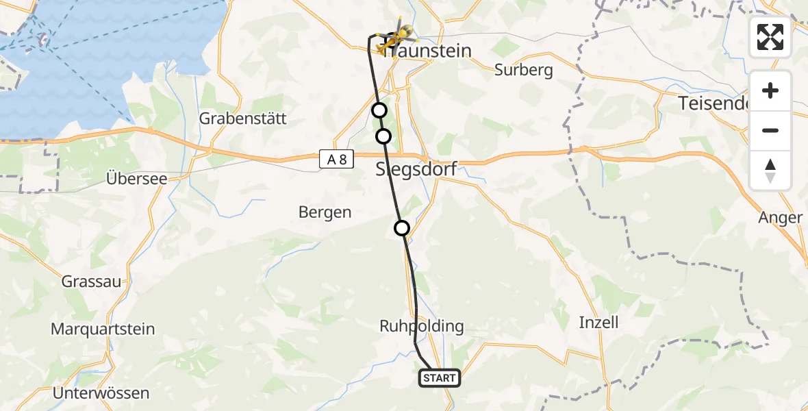 Flugroute Rettungshubschrauber Ruhpolding - Traunstein Hospital, 27 August 2026, 14:52