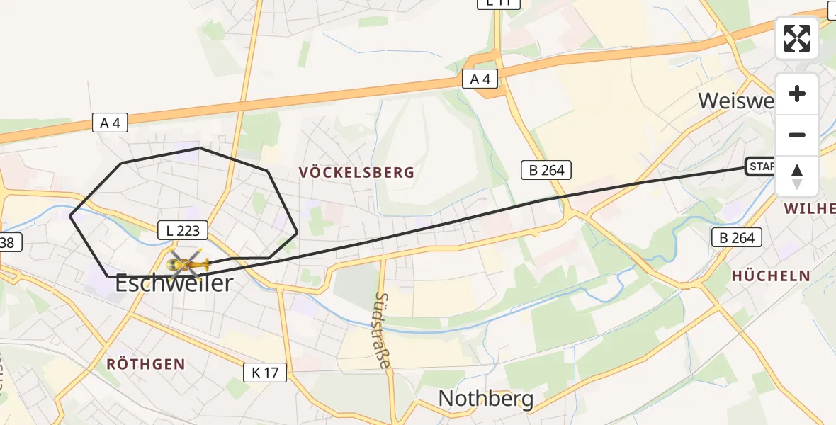 Flugroute Rettungshubschrauber Eschweiler - Eschweiler, 27 August 2026, 14:56