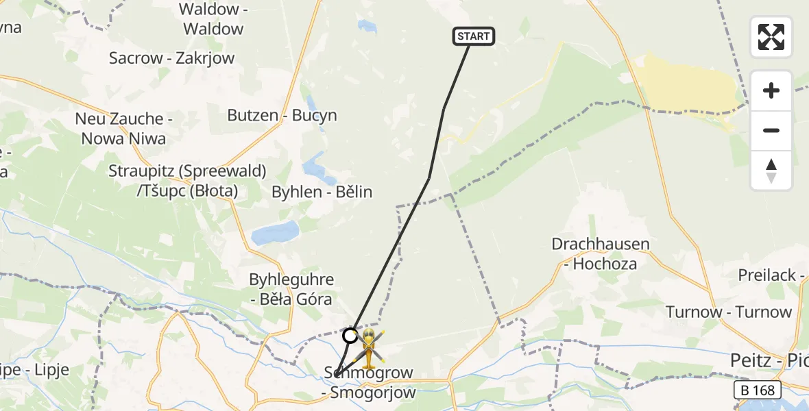 Flugroute Rettungshubschrauber Schwielochsee - Schmogrow-Fehrow, 27 August 2026, 14:57