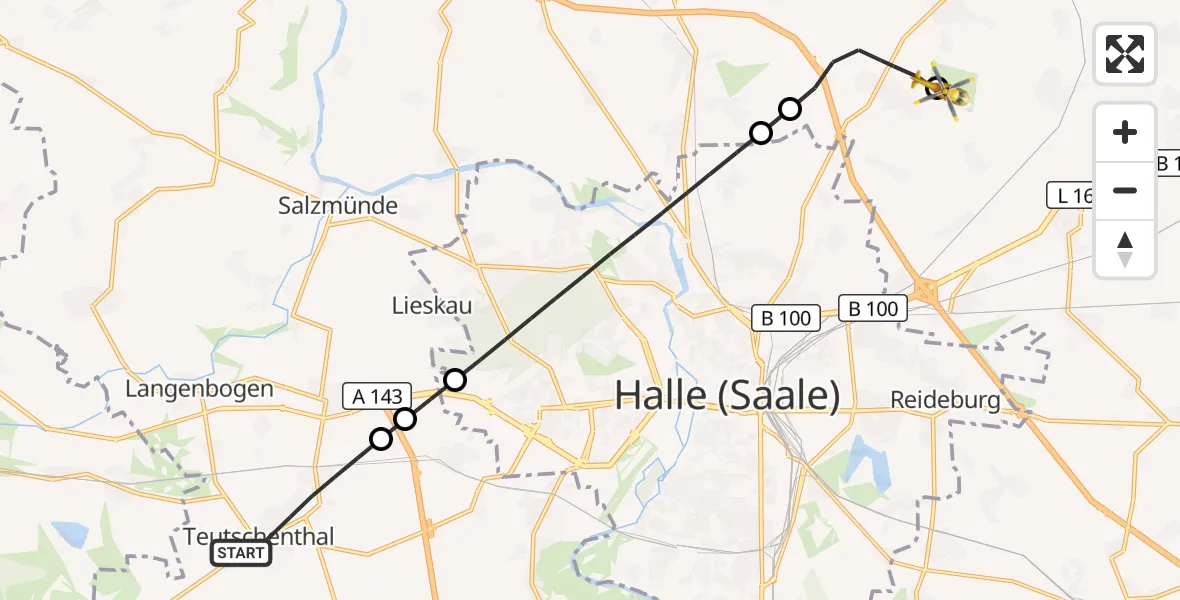 Flugroute Rettungshubschrauber Teutschenthal - Halle-Oppin Flugplatz, 27 August 2026, 14:58