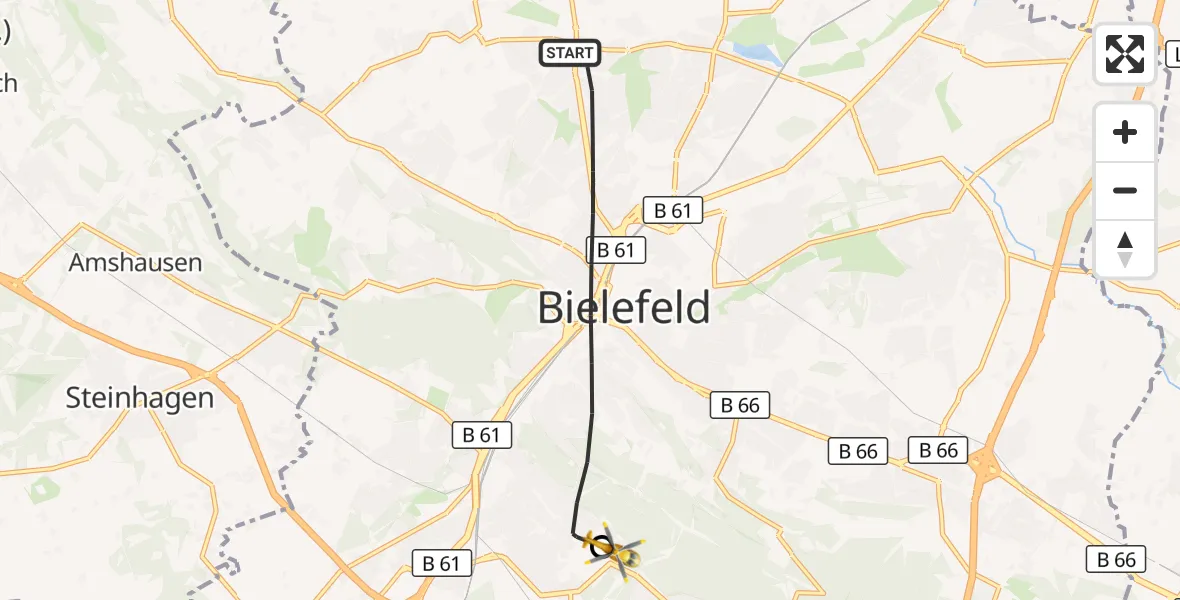 Flugroute Rettungshubschrauber Bielefeld - Luftrettungszentrum Bielefeld, 27 August 2026, 14:57