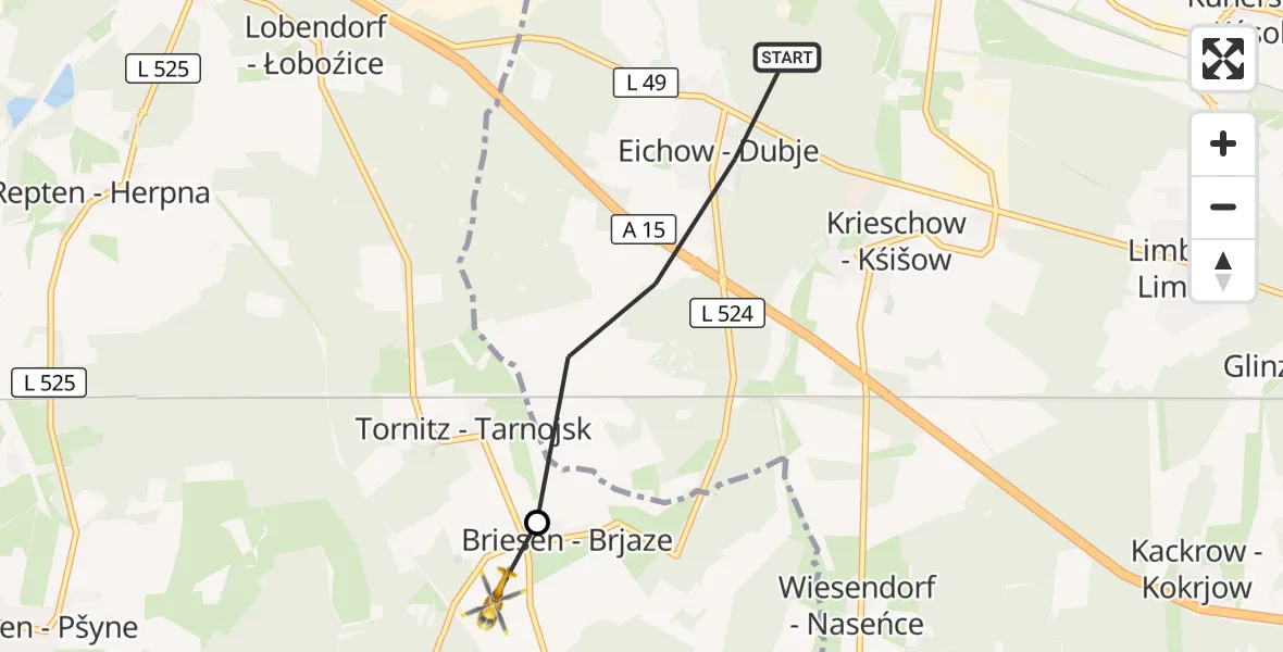 Flugroute Rettungshubschrauber Kolkwitz - Vetschau/Spreewald, 27 August 2026, 15:03