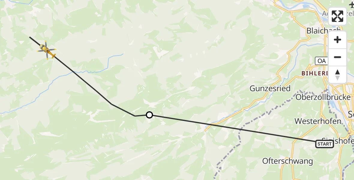 Flugroute Rettungshubschrauber Ofterschwang - Oberstaufen, 27 August 2026, 15:04