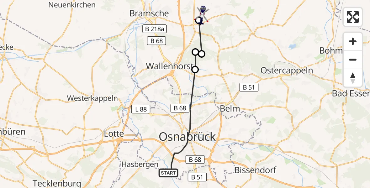 Flugroute Polizeihubschrauber Osnabrück - Bramsche, 27 August 2026, 15:06