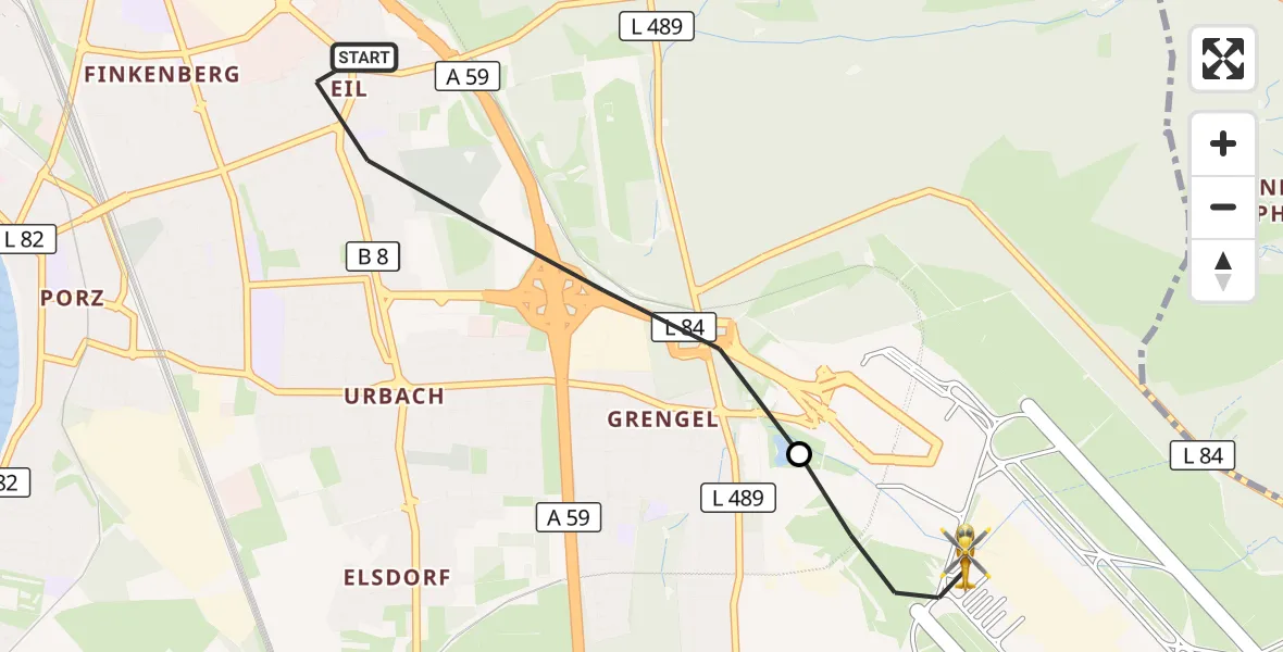 Flugroute Ambulanzhubschrauber Köln - Köln Bonn Flughafen, 27 August 2026, 15:09