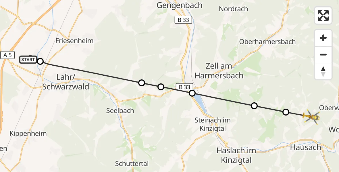 Flugroute Rettungshubschrauber Lahr Flughafen - Hausach, 27 August 2026, 15:14