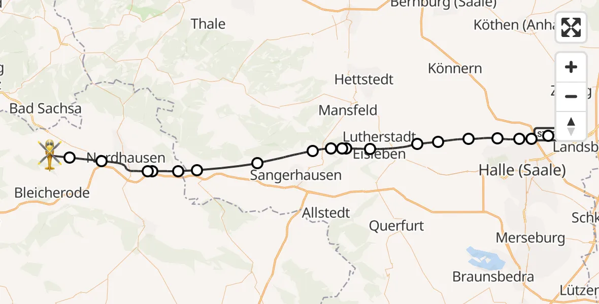 Flugroute Rettungshubschrauber Halle-Oppin Flugplatz - Hohenstein, 27 August 2026, 15:18