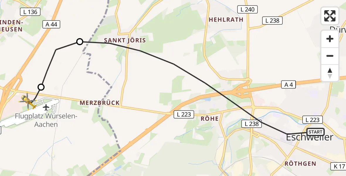 Flugroute Rettungshubschrauber Eschweiler - Aachen-Merzbrück Flughafen, 27 August 2026, 15:18