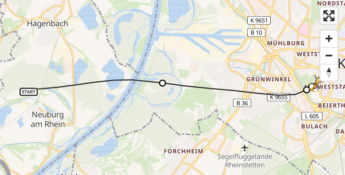 Flugroute Ambulanzhubschrauber Hagenbach - Sankt Vincentius Hospital, 27 August 2026, 15:39