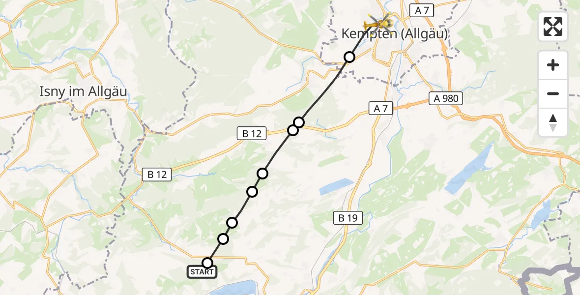 Flugroute Rettungshubschrauber Missen-Wilhams - Kempten (Allgäu), 27 August 2026, 15:40