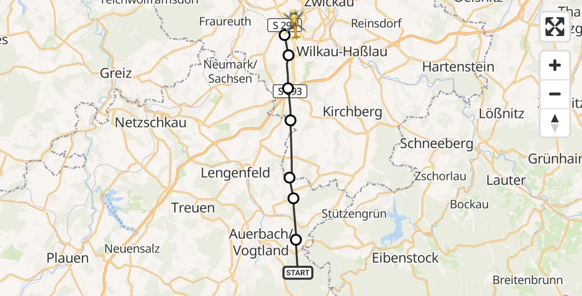 Flugroute Rettungshubschrauber Auerbach/Vogtl. - Zwickau, 27 August 2026, 15:42