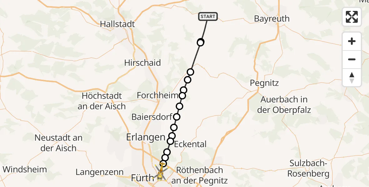 Flugroute Ambulanzhubschrauber Hollfeld - Flughafen Nuremberg, 27 August 2026, 15:45
