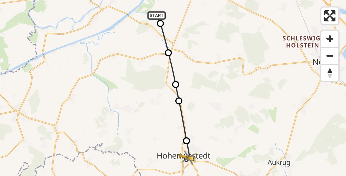 Flugroute Ambulanzhubschrauber Hörsten - Hohenwestedt, 27 August 2026, 15:50