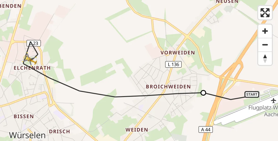 Flugroute Rettungshubschrauber Aachen-Merzbrück Flughafen - Würselen, 27 August 2026, 15:59