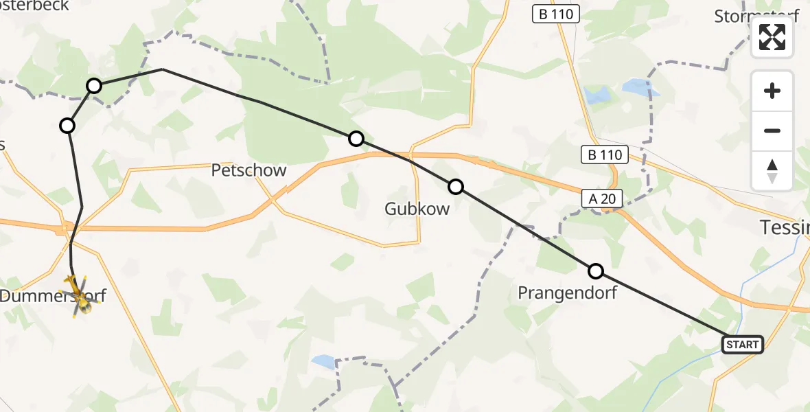 Flugroute Rettungshubschrauber Selpin - Dummerstorf, 27 August 2026, 15:59