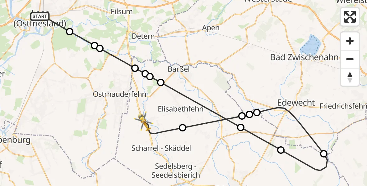 Flugroute Rettungshubschrauber Leer (Ostfriesland) - Saterland, 27 August 2026, 16:02