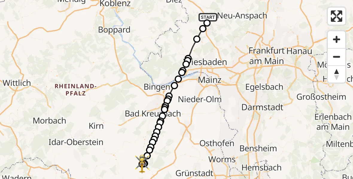 Flugroute Rettungshubschrauber Bad Camberg - Rockenhausen, 27 August 2026, 16:04